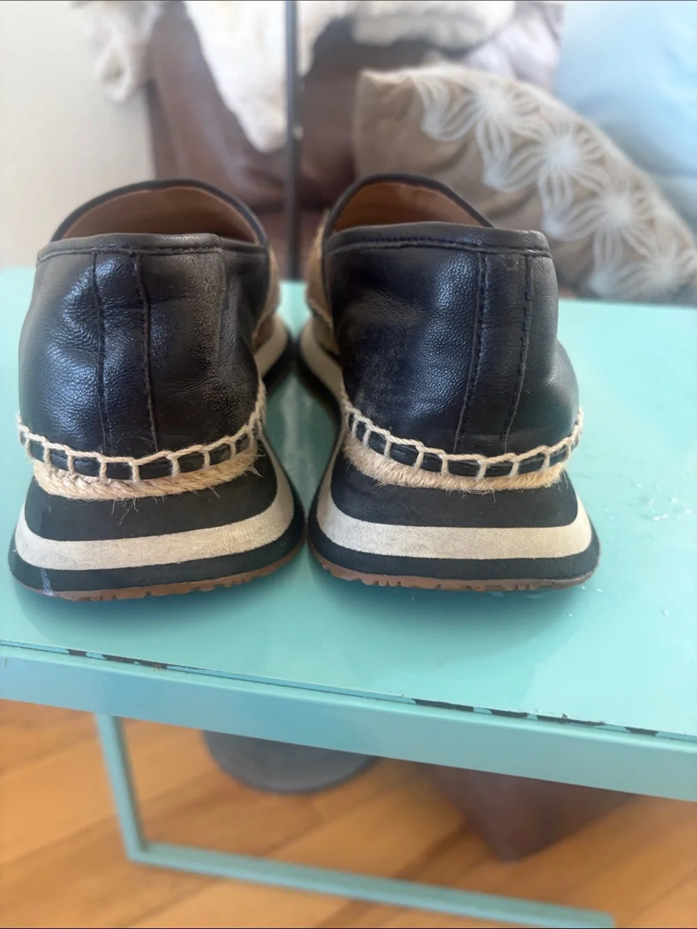 Tory Burch Beige and Black Snake-Print Slip-On Leather Espadrilles